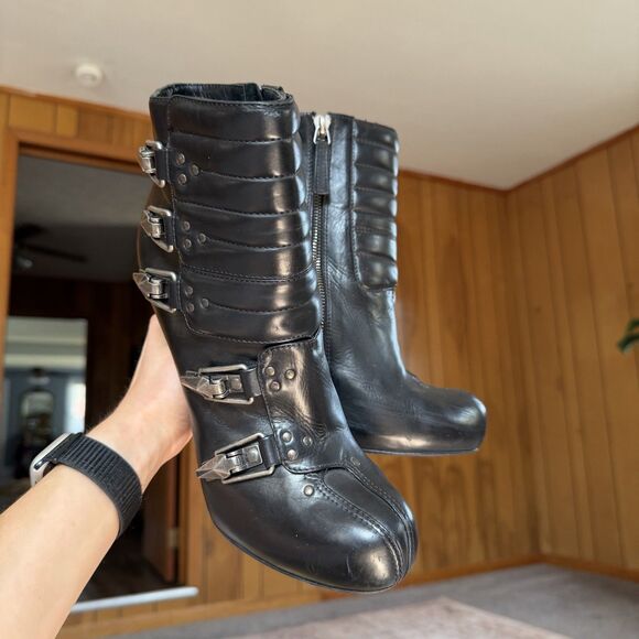 Alexander McQueen Latch Ski Boots MSRP $1350 Black Leather Pumps EU 40 US 10 - Picture 10 of 16